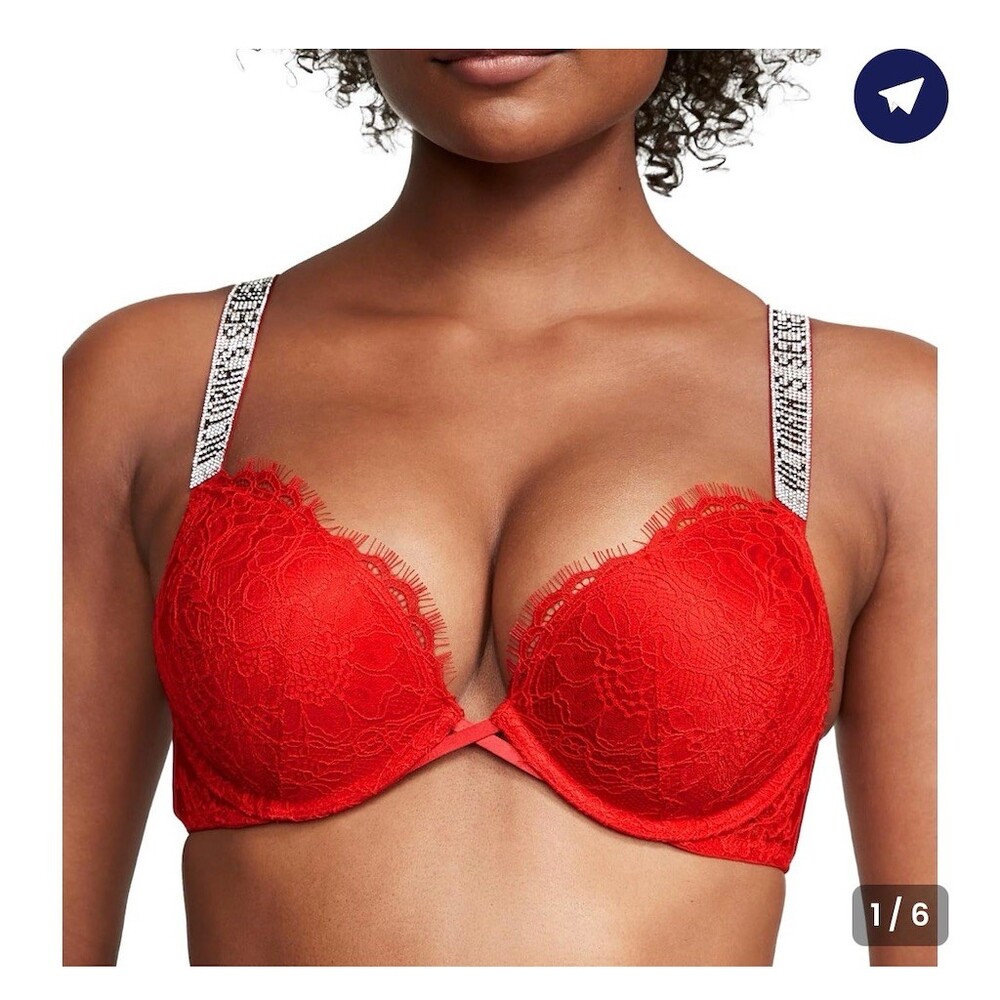 Victoria's Secret Bombshell Push-Up Bra Red Floral Lace 36D